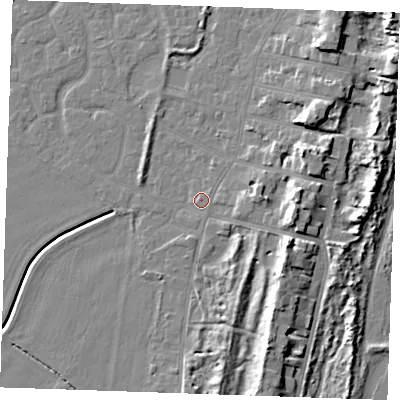 Shaded relief map of the ground around PE253AG, computed from Environment Agency LiDAR. The ground here sits at about 4 m above sea level and falls 10 m across the surrounding 800 m. Surface water reaching this point runs off ground lying to the east-south-east, 8.2 m higher.