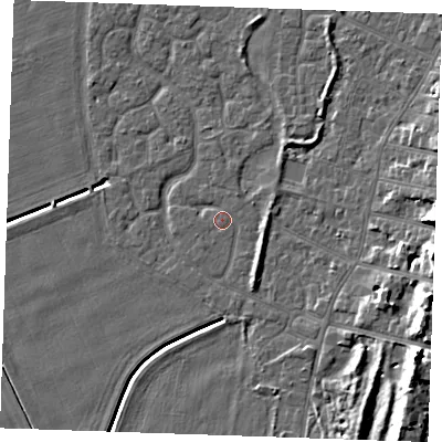 Shaded relief map of the ground around PE253AL, computed from Environment Agency LiDAR. The ground here sits at about 3 m above sea level and falls 10 m across the surrounding 800 m. The ground contributing surface water to this point lies to the west-south-west.