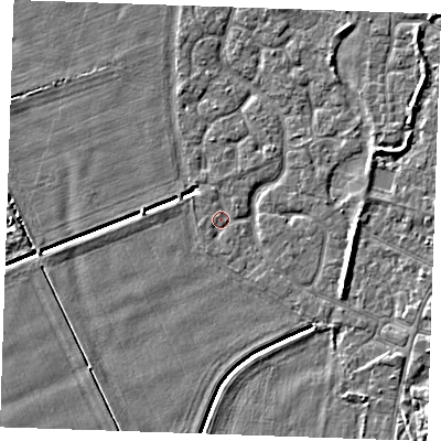 Shaded relief map of the ground around PE253AN, computed from Environment Agency LiDAR. The ground here sits at about 3 m above sea level and falls 4 m across the surrounding 800 m. Surface water reaching this point runs off ground lying to the south-east, 2.4 m higher.