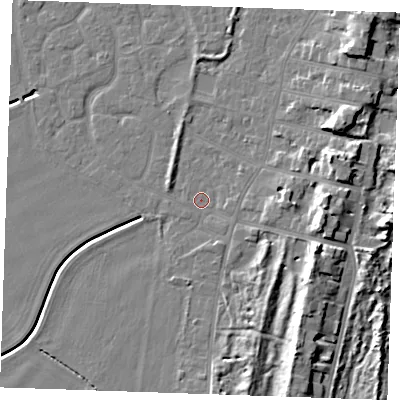 Shaded relief map of the ground around PE253AQ, computed from Environment Agency LiDAR. The ground here sits at about 3 m above sea level and falls 10 m across the surrounding 800 m. Surface water reaching this point runs off ground lying to the east-south-east, 8.2 m higher.