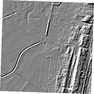 Shaded relief map of the ground around PE253AS, computed from Environment Agency LiDAR. The ground here sits at about 3 m above sea level and falls 10 m across the surrounding 800 m. Surface water reaching this point runs off ground lying to the south-south-east, 3.4 m higher.