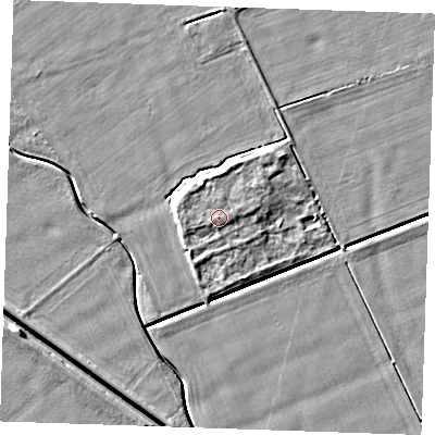 Shaded relief map of the ground around PE253BF, computed from Environment Agency LiDAR. The ground here sits at about 5 m above sea level and falls 5 m across the surrounding 800 m. Surface water reaching this point runs off ground lying to the south-south-east, 0.6 m higher.