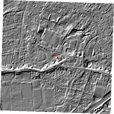 Shaded relief map of the ground around PE253BN, computed from Environment Agency LiDAR. The ground here sits at about 3 m above sea level and falls 4 m across the surrounding 800 m. Surface water reaching this point runs off ground lying to the south-south-west, 1.6 m higher.