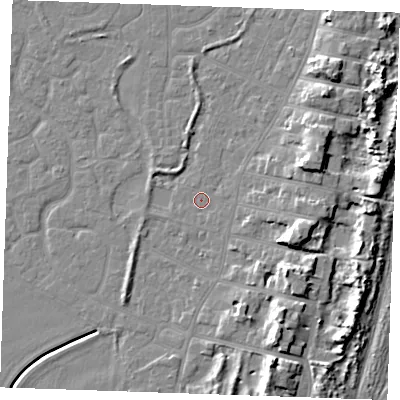 Shaded relief map of the ground around PE253BZ, computed from Environment Agency LiDAR. The ground here sits at about 3 m above sea level and falls 10 m across the surrounding 800 m. Surface water reaching this point runs off ground lying to the south-east, 0.7 m higher.