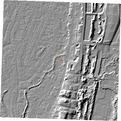 Shaded relief map of the ground around PE253EN, computed from Environment Agency LiDAR. The ground here sits at about 3 m above sea level and falls 9 m across the surrounding 800 m. Surface water reaching this point runs off ground lying to the south-east, 4.0 m higher.