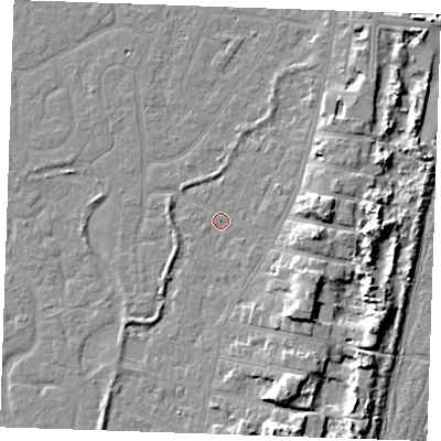 Shaded relief map of the ground around PE253EZ, computed from Environment Agency LiDAR. The ground here sits at about 3 m above sea level and falls 9 m across the surrounding 800 m. Surface water reaching this point runs off ground lying to the east-south-east, 6.0 m higher.
