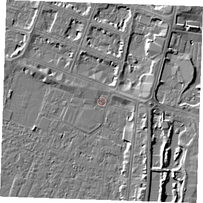 Shaded relief map of the ground around PE253HY, computed from Environment Agency LiDAR. The ground here sits at about 3 m above sea level and falls 7 m across the surrounding 800 m. Surface water reaching this point runs off ground lying to the north-east, 1.3 m higher.