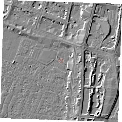 Shaded relief map of the ground around PE253JE, computed from Environment Agency LiDAR. The ground here sits at about 3 m above sea level and falls 7 m across the surrounding 800 m. Surface water reaching this point runs off ground lying to the east-north-east, 2.9 m higher.