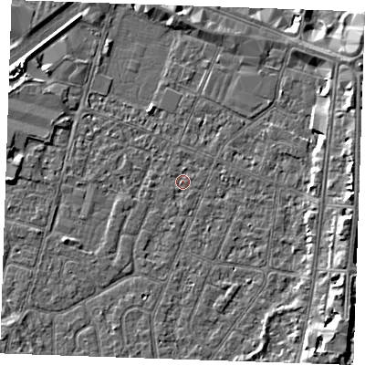 Shaded relief map of the ground around PE253JH, computed from Environment Agency LiDAR. The ground here sits at about 3 m above sea level and falls 5 m across the surrounding 800 m. Surface water reaching this point runs off ground lying to the north, 0.5 m higher.