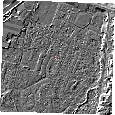 Shaded relief map of the ground around PE253JJ, computed from Environment Agency LiDAR. The ground here sits at about 3 m above sea level and falls 5 m across the surrounding 800 m. Surface water reaching this point runs off ground lying to the east, 3.9 m higher.