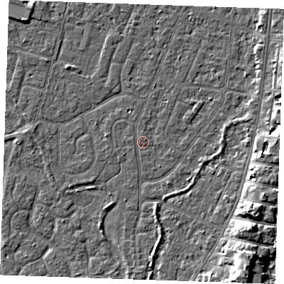 Shaded relief map of the ground around PE253JL, computed from Environment Agency LiDAR. The ground here sits at about 3 m above sea level and falls 8 m across the surrounding 800 m. Surface water reaching this point runs off ground lying to the east-north-east, 0.7 m higher.