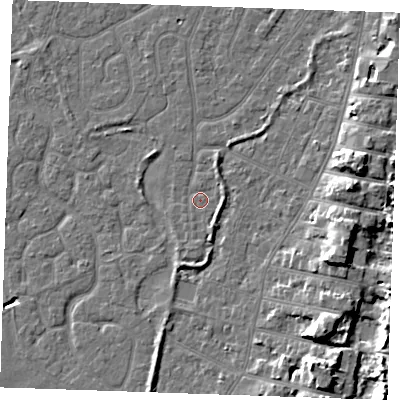 Shaded relief map of the ground around PE253JN, computed from Environment Agency LiDAR. The ground here sits at about 3 m above sea level and falls 9 m across the surrounding 800 m. Surface water reaching this point runs off ground lying to the east-south-east, 1.3 m higher.