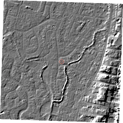 Shaded relief map of the ground around PE253JP, computed from Environment Agency LiDAR. The ground here sits at about 3 m above sea level and falls 9 m across the surrounding 800 m. Surface water reaching this point runs off ground lying to the south-east, 7.8 m higher.