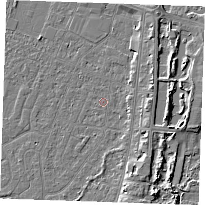Shaded relief map of the ground around PE253JY, computed from Environment Agency LiDAR. The ground here sits at about 3 m above sea level and falls 6 m across the surrounding 800 m. Surface water reaching this point runs off ground lying to the north-east, 3.5 m higher.