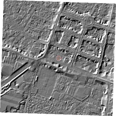 Shaded relief map of the ground around PE253LN, computed from Environment Agency LiDAR. The ground here sits at about 3 m above sea level and falls 5 m across the surrounding 800 m. Surface water reaching this point runs off ground lying to the east-south-east, 2.2 m higher.