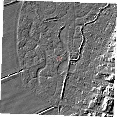 Shaded relief map of the ground around PE253NJ, computed from Environment Agency LiDAR. The ground here sits at about 3 m above sea level and falls 10 m across the surrounding 800 m. Surface water reaching this point runs off ground lying to the west-south-west, 0.6 m higher.