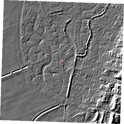 Shaded relief map of the ground around PE253NN, computed from Environment Agency LiDAR. The ground here sits at about 3 m above sea level and falls 10 m across the surrounding 800 m. Surface water reaching this point runs off ground lying to the south-south-east, 1.9 m higher.