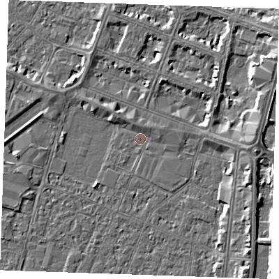 Shaded relief map of the ground around PE253NR, computed from Environment Agency LiDAR. The ground here sits at about 3 m above sea level and falls 6 m across the surrounding 800 m. Surface water reaching this point runs off ground lying to the east, 3.4 m higher.