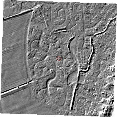 Shaded relief map of the ground around PE253NT, computed from Environment Agency LiDAR. The ground here sits at about 3 m above sea level and falls 6 m across the surrounding 800 m. Surface water reaching this point runs off ground lying to the east-south-east, 3.2 m higher.