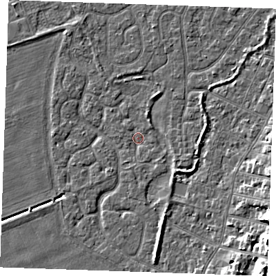Shaded relief map of the ground around PE253PD, computed from Environment Agency LiDAR. The ground here sits at about 3 m above sea level and falls 10 m across the surrounding 800 m. Surface water reaching this point runs off ground lying to the east-south-east, 6.4 m higher.