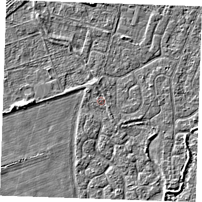 Shaded relief map of the ground around PE253PE, computed from Environment Agency LiDAR. The ground here sits at about 3 m above sea level and falls 3 m across the surrounding 800 m. Surface water reaching this point runs off ground lying to the north-north-west, 0.8 m higher.
