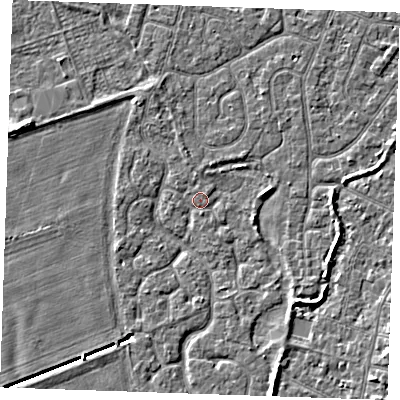 Shaded relief map of the ground around PE253PF, computed from Environment Agency LiDAR. The ground here sits at about 3 m above sea level and falls 4 m across the surrounding 800 m. Surface water reaching this point runs off ground lying to the south-east, 3.9 m higher.