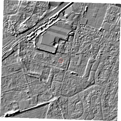Shaded relief map of the ground around PE253PH, computed from Environment Agency LiDAR. The ground here sits at about 3 m above sea level and falls 3 m across the surrounding 800 m. Surface water reaching this point runs off ground lying to the north-west, 1.7 m higher.