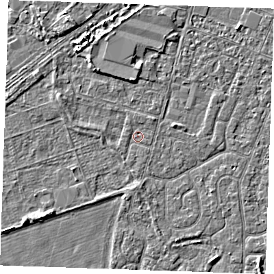 Shaded relief map of the ground around PE253PJ, computed from Environment Agency LiDAR. The ground here sits at about 3 m above sea level and falls 3 m across the surrounding 800 m. Surface water reaching this point runs off ground lying to the north-east, 0.8 m higher.