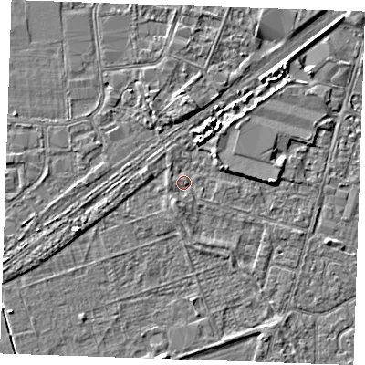 Shaded relief map of the ground around PE253PL, computed from Environment Agency LiDAR. The ground here sits at about 3 m above sea level and falls 3 m across the surrounding 800 m. Surface water reaching this point runs off ground lying to the north-west, 0.7 m higher.