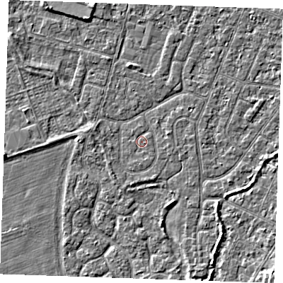 Shaded relief map of the ground around PE253PP, computed from Environment Agency LiDAR. The ground here sits at about 3 m above sea level and falls 3 m across the surrounding 800 m. Surface water reaching this point runs off ground lying to the east-north-east, 0.8 m higher.