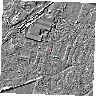 Shaded relief map of the ground around PE253PQ, computed from Environment Agency LiDAR. The ground here sits at about 3 m above sea level and falls 3 m across the surrounding 800 m. Surface water reaching this point runs off ground lying to the north-west, 2.0 m higher.