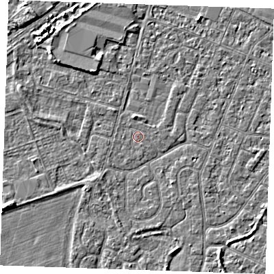 Shaded relief map of the ground around PE253PR, computed from Environment Agency LiDAR. The ground here sits at about 3 m above sea level and falls 3 m across the surrounding 800 m. Surface water reaching this point runs off ground lying to the north-west, 2.0 m higher.