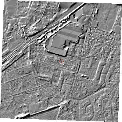 Shaded relief map of the ground around PE253PT, computed from Environment Agency LiDAR. The ground here sits at about 3 m above sea level and falls 3 m across the surrounding 800 m. Surface water reaching this point runs off ground lying to the south-east, 0.6 m higher.