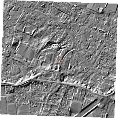 Shaded relief map of the ground around PE253RN, computed from Environment Agency LiDAR. The ground here sits at about 2 m above sea level and falls 3 m across the surrounding 800 m. Surface water reaching this point runs off ground lying to the west-south-west, 0.9 m higher.