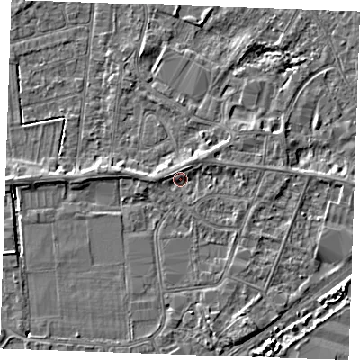 Shaded relief map of the ground around PE253RZ, computed from Environment Agency LiDAR. The ground here sits at about 3 m above sea level and falls 4 m across the surrounding 800 m. Surface water reaching this point runs off ground lying to the north-east, 0.9 m higher.