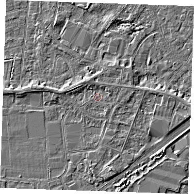 Shaded relief map of the ground around PE253SA, computed from Environment Agency LiDAR. The ground here sits at about 3 m above sea level and falls 4 m across the surrounding 800 m. Surface water reaching this point runs off ground lying to the north-north-west, 1.2 m higher.
