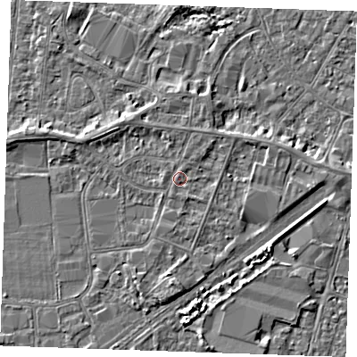 Shaded relief map of the ground around PE253SB, computed from Environment Agency LiDAR. The ground here sits at about 3 m above sea level and falls 4 m across the surrounding 800 m. Surface water reaching this point runs off ground lying to the south-east, 0.7 m higher.