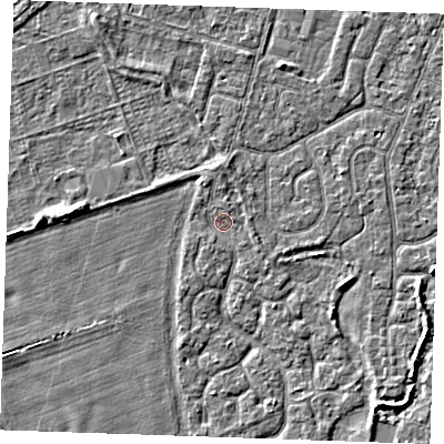 Shaded relief map of the ground around PE253SF, computed from Environment Agency LiDAR. The ground here sits at about 3 m above sea level and falls 3 m across the surrounding 800 m. Surface water reaching this point runs off ground lying to the north, 1.1 m higher.