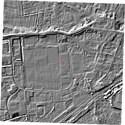 Shaded relief map of the ground around PE253ST, computed from Environment Agency LiDAR. The ground here sits at about 3 m above sea level and falls 4 m across the surrounding 800 m. Surface water reaching this point runs off ground lying to the south-west, 0.7 m higher.