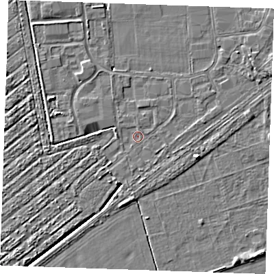 Shaded relief map of the ground around PE253TB, computed from Environment Agency LiDAR. The ground here sits at about 3 m above sea level and falls 5 m across the surrounding 800 m. Surface water reaching this point runs off ground lying to the west-north-west, 1.0 m higher.