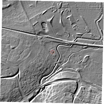 Shaded relief map of the ground around PE25UU, computed from Environment Agency LiDAR. The ground here sits at about 8 m above sea level and falls 14 m across the surrounding 800 m. Surface water reaching this point runs off ground lying to the west-south-west, 8.1 m higher.