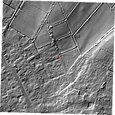 Shaded relief map of the ground around PE261EF, computed from Environment Agency LiDAR. The ground here sits at about 2 m above sea level and falls 9 m across the surrounding 800 m. Surface water reaching this point runs off ground lying to the south-south-east, 7.5 m higher.