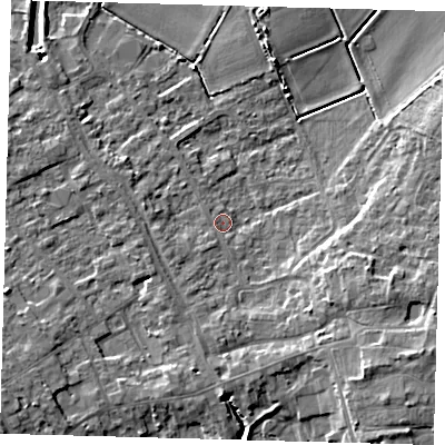 Shaded relief map of the ground around PE261EQ, computed from Environment Agency LiDAR. The ground here sits at about 2 m above sea level and falls 9 m across the surrounding 800 m. Surface water reaching this point runs off ground lying to the south-east, 7.3 m higher.