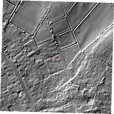 Shaded relief map of the ground around PE261ET, computed from Environment Agency LiDAR. The ground here sits at about 2 m above sea level and falls 9 m across the surrounding 800 m. Surface water reaching this point runs off ground lying to the south-south-east, 7.5 m higher.