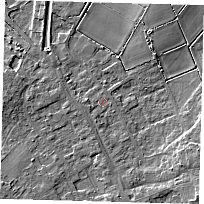 Shaded relief map of the ground around PE261HW, computed from Environment Agency LiDAR. The ground here sits at about 2 m above sea level and falls 10 m across the surrounding 800 m. Surface water reaching this point runs off ground lying to the south, 3.5 m higher.