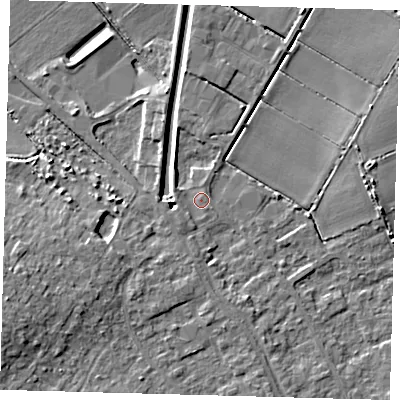 Shaded relief map of the ground around PE261SA, computed from Environment Agency LiDAR. The ground here sits at about 2 m above sea level and falls 11 m across the surrounding 800 m. Surface water reaching this point runs off ground lying to the south-west, 4.7 m higher.