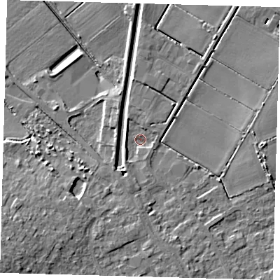 Shaded relief map of the ground around PE262AL, computed from Environment Agency LiDAR. The ground here sits at about 1 m above sea level and falls 11 m across the surrounding 800 m. Surface water reaching this point runs off ground lying to the south-south-west, 2.8 m higher.