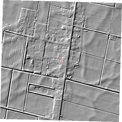 Shaded relief map of the ground around PE262AN, computed from Environment Agency LiDAR. The ground here sits at about -0 m above sea level and falls 4 m across the surrounding 800 m. Surface water reaching this point runs off ground lying to the east-south-east, 1.4 m higher.