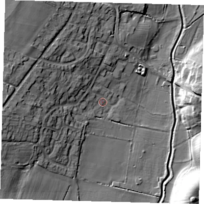 Shaded relief map of the ground around PE262LH, computed from Environment Agency LiDAR. The ground here sits at about 6 m above sea level and falls 19 m across the surrounding 800 m. Surface water reaching this point runs off ground lying to the west-north-west, 15.0 m higher.