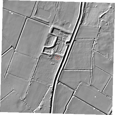 Shaded relief map of the ground around PE262RD, computed from Environment Agency LiDAR. The ground here sits at about 0 m above sea level and falls 7 m across the surrounding 800 m. Surface water reaching this point runs off ground lying to the south-south-west, 4.0 m higher.